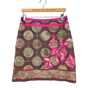 Etcetera Womens 6 Brown Pink Embroidered Boho Mini Skirt Casual Dressy Chic